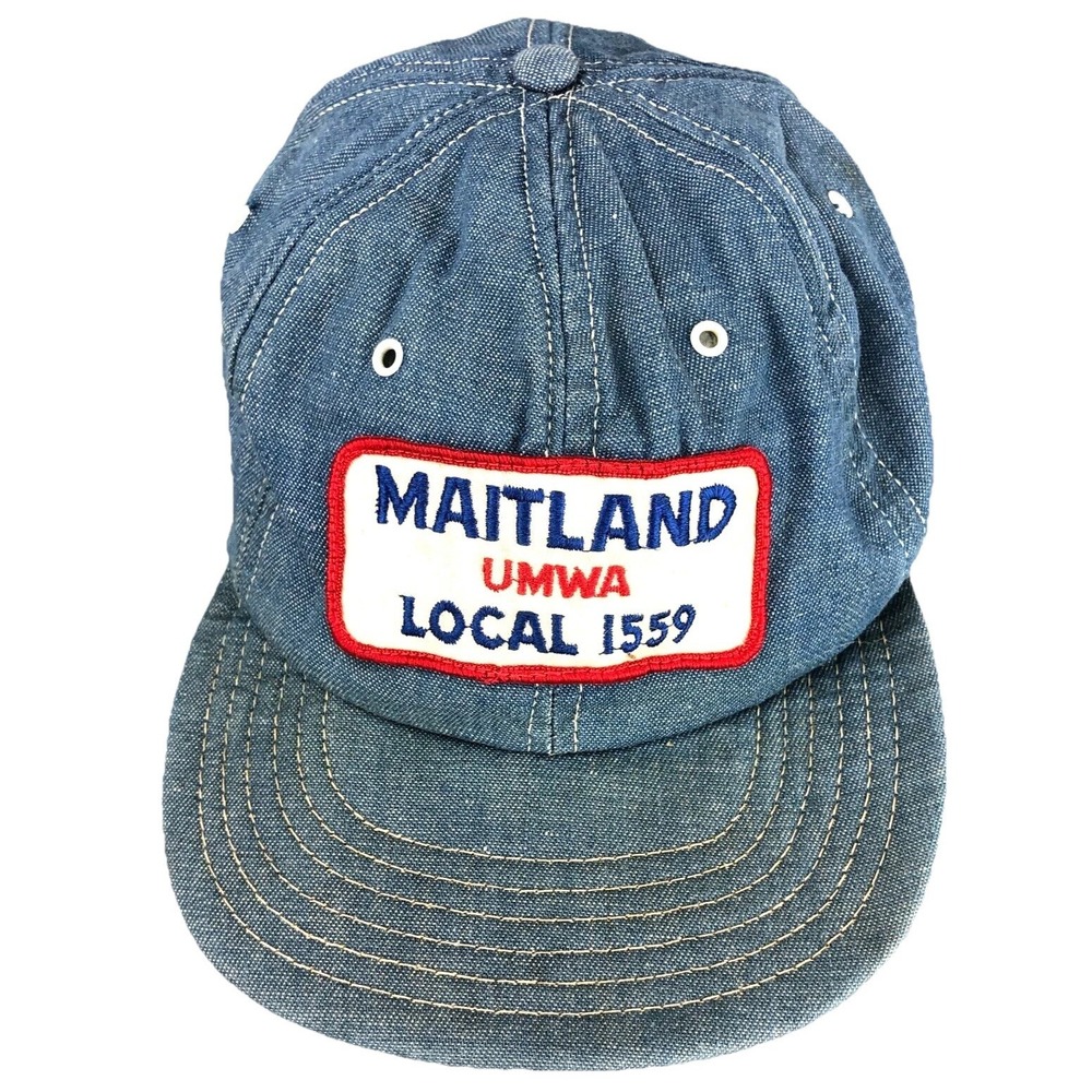Vintage Denim Trucker Hat Cap UMWA Maitland Coal Mining Mine 80s Snap Back Jean